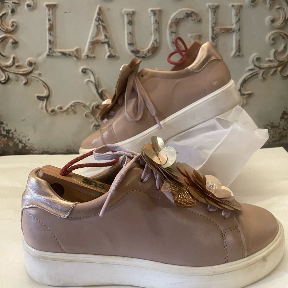 Pink and metallic pink leather dress tennis shoes size 5 1/2 BRANTANO